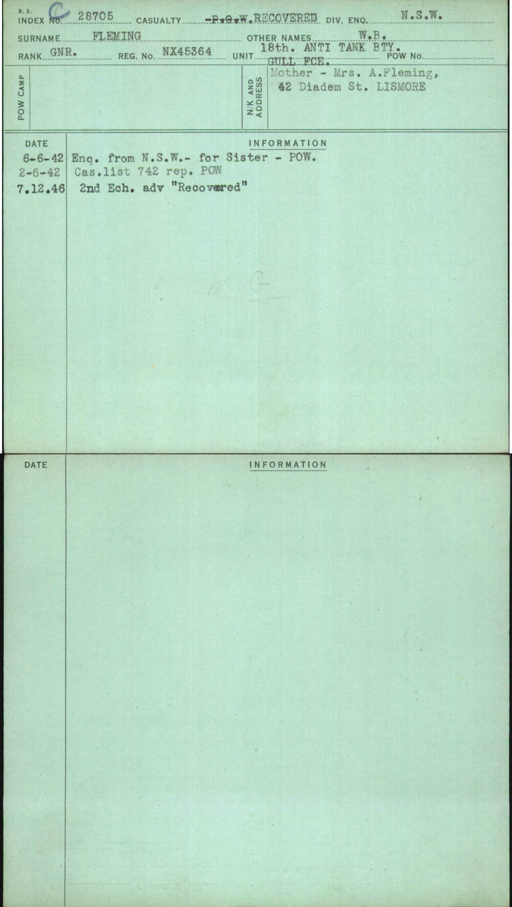Fleming, W B, NX45364