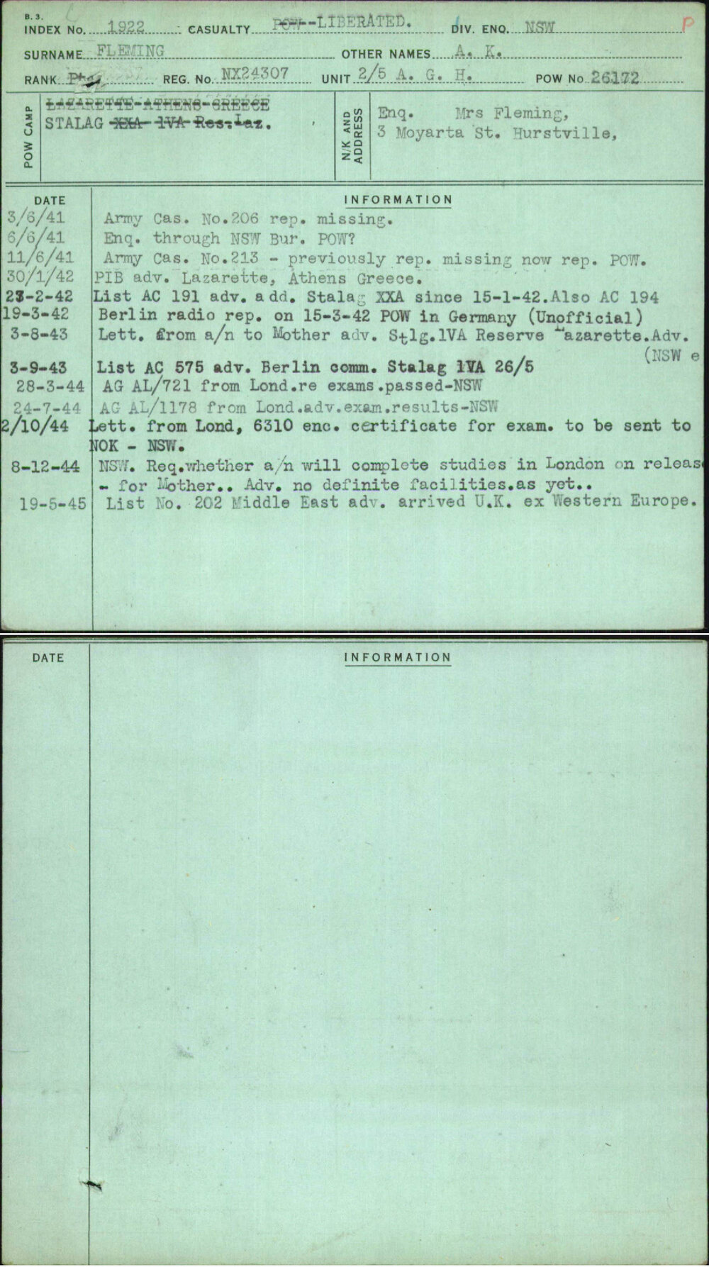 Fleming, A K, NX24307