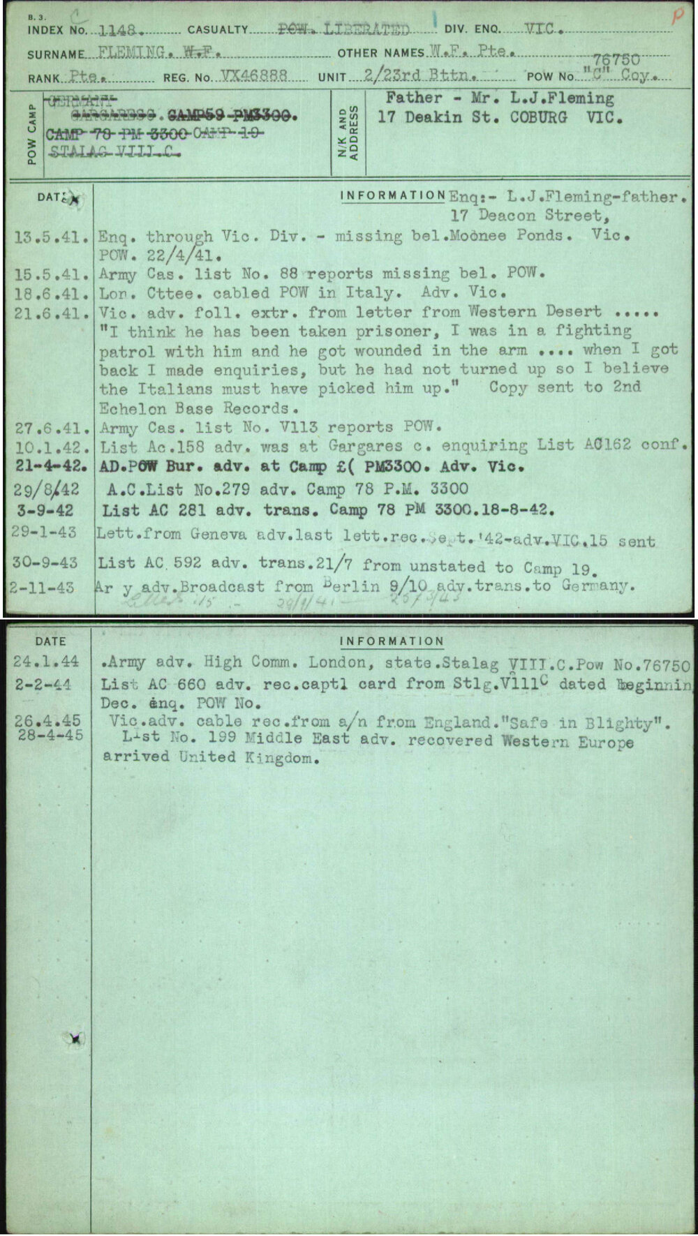 Fleming, W F Pte, VX46888