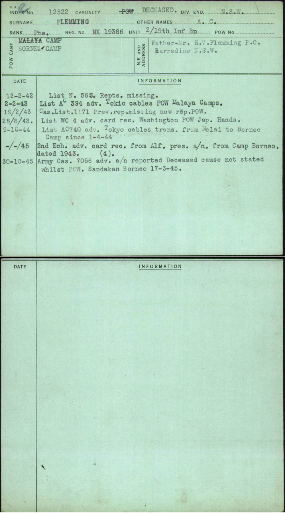 Flemming, A C, NX19386