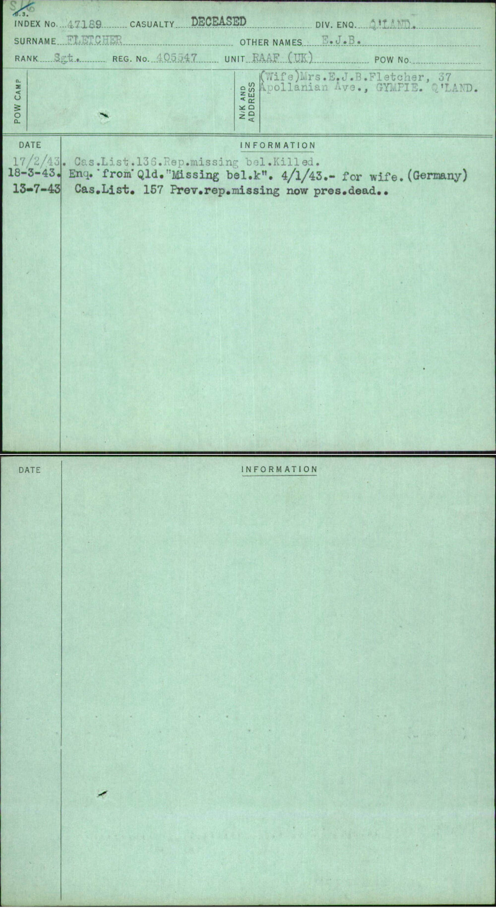 Fletcher, E J B, 405547