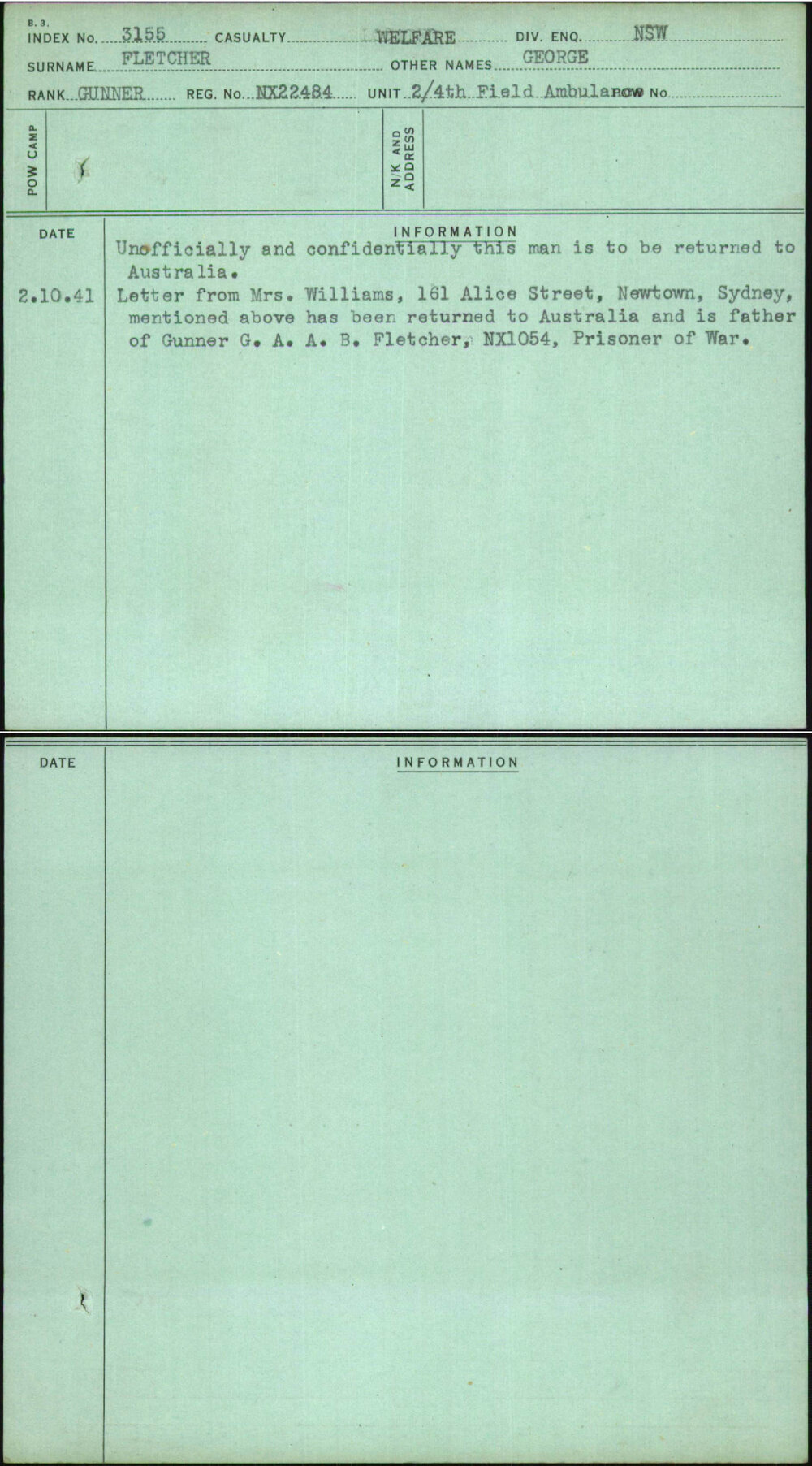 Fletcher, George, NX22484
