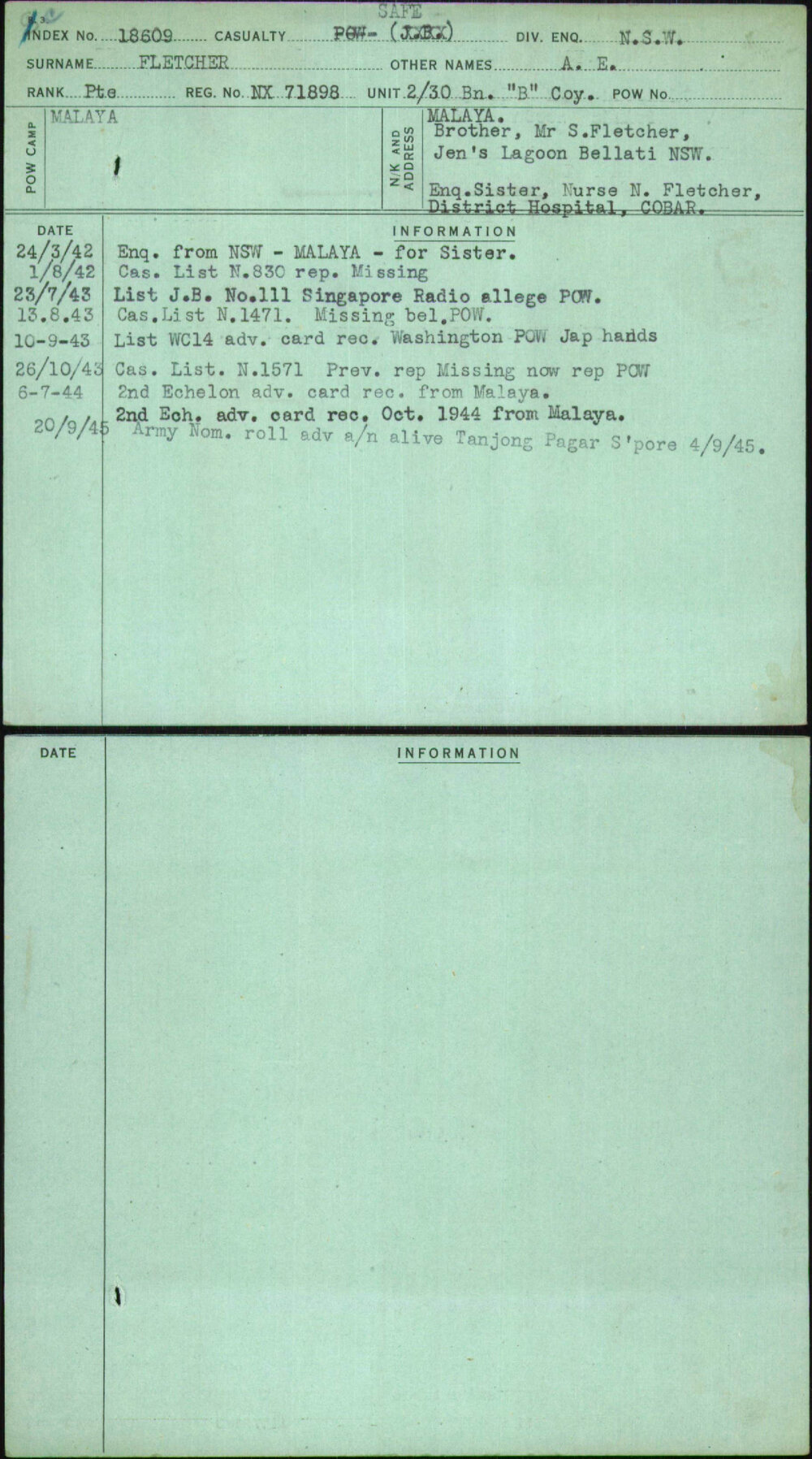 Fletcher, A E, NX71898