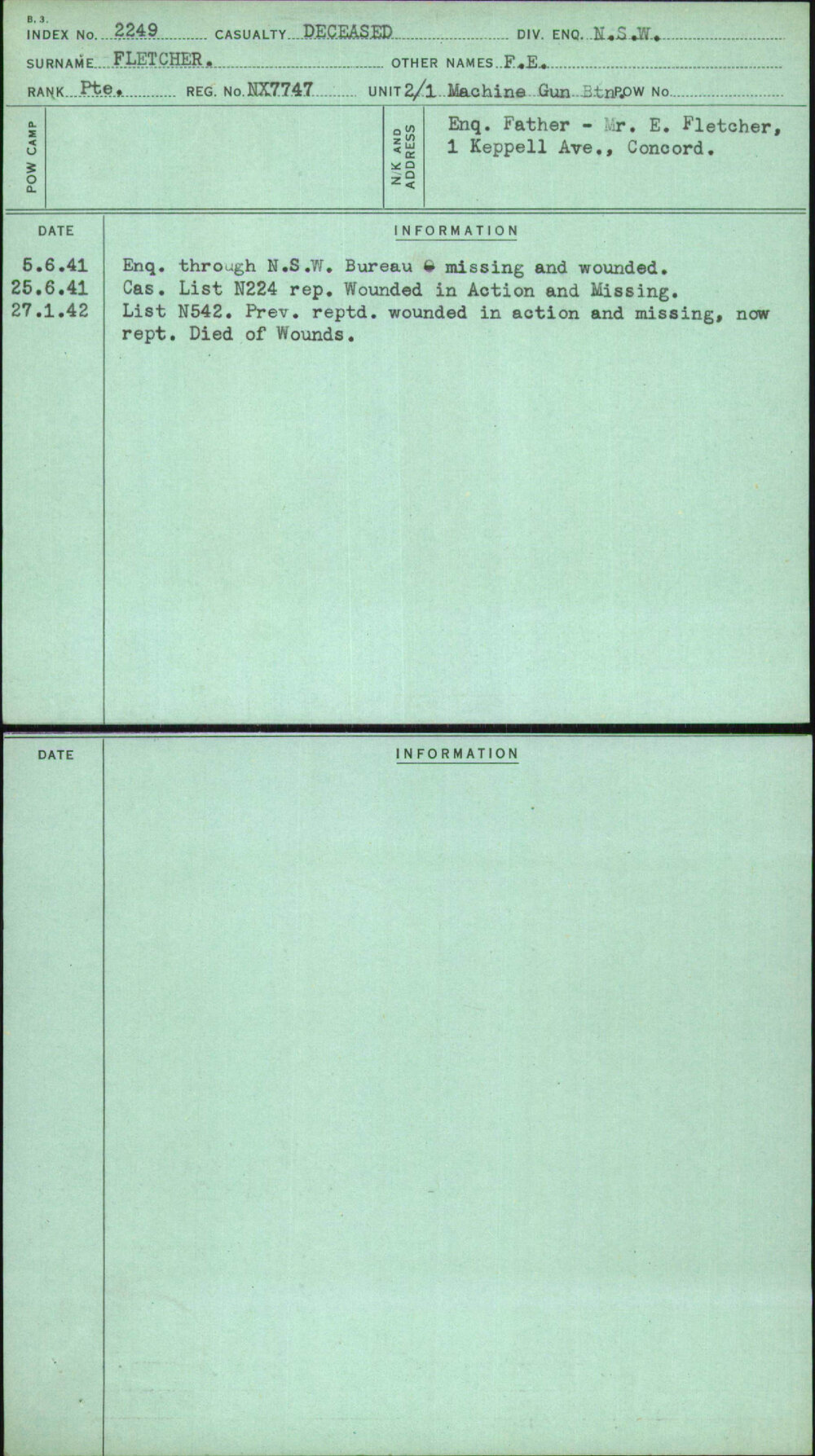 Fletcher, F E, NX7747