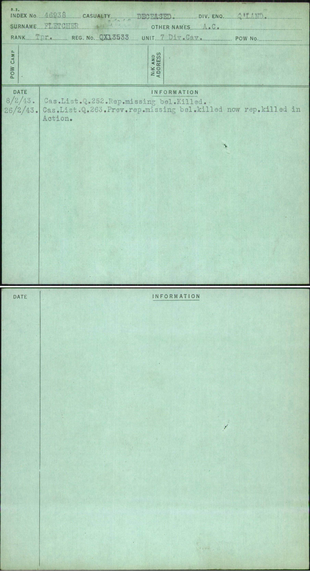 Fletcher, A C, QX13533