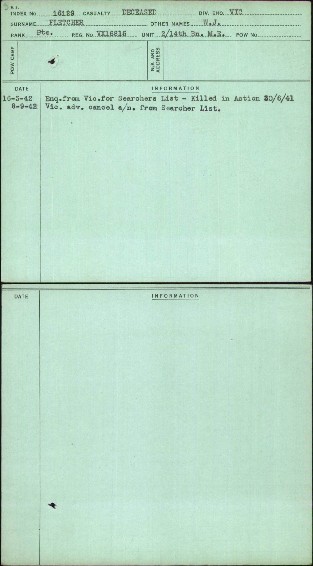 Fletcher, W J, VX16815