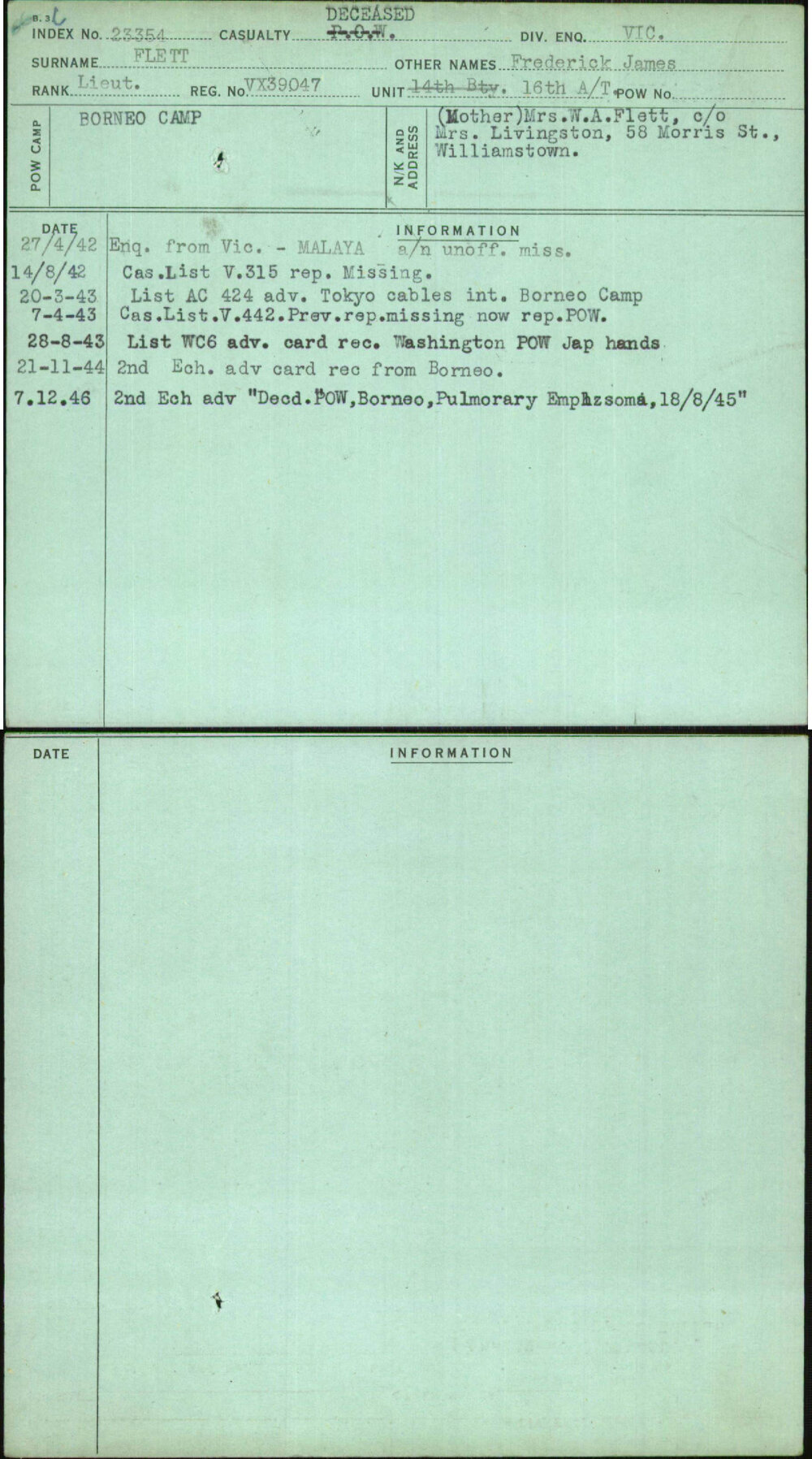 Flett, Frederick James, VX39047