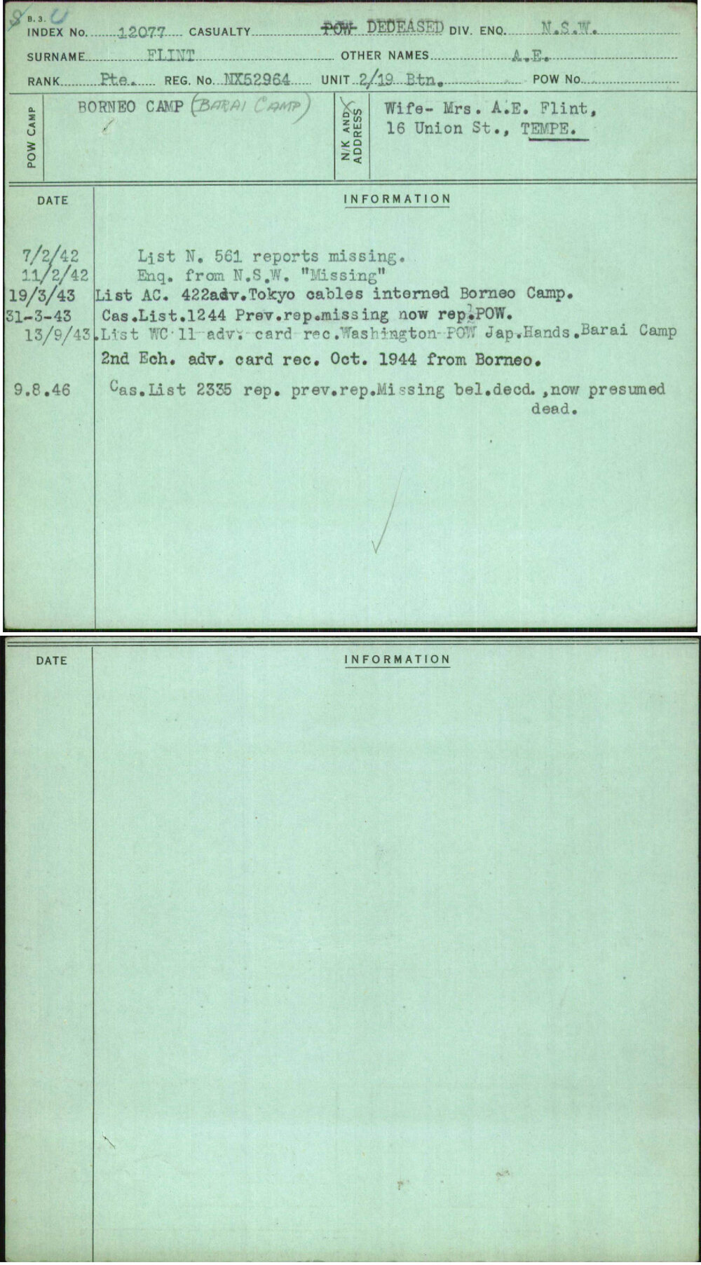 Flint, A E, NX52964