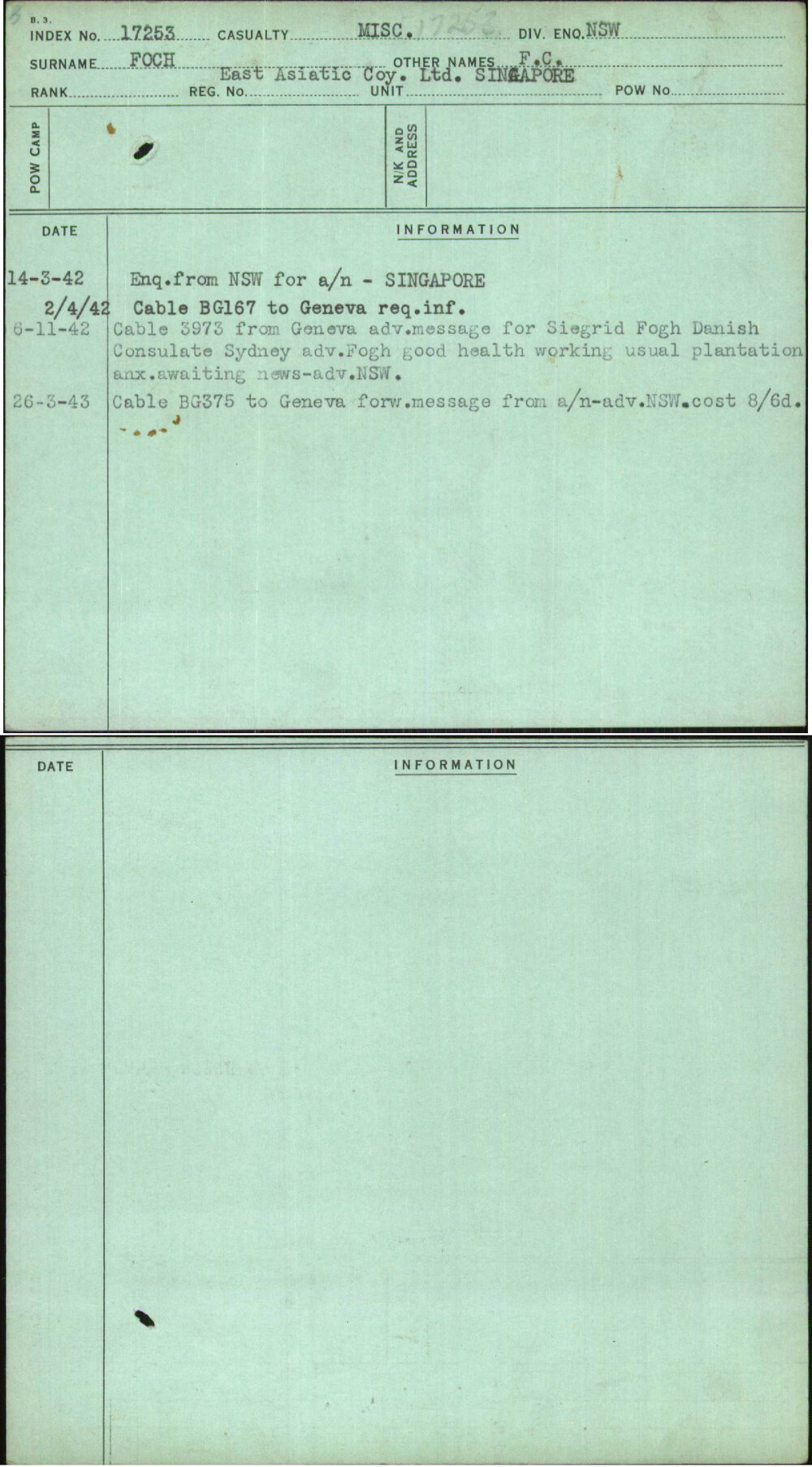 Foch, F C, [No Service Number]