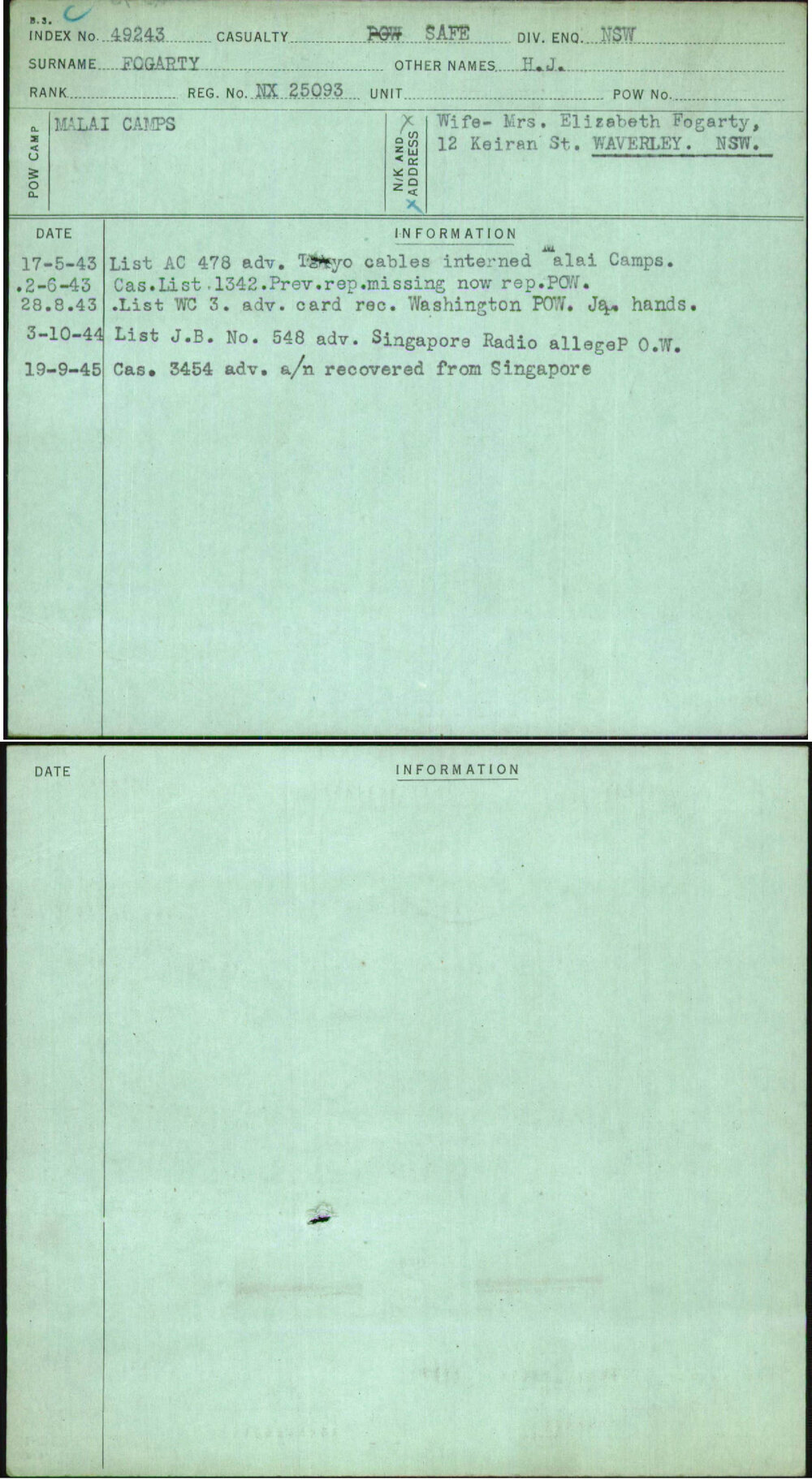 Fogarty, H J, NX25093