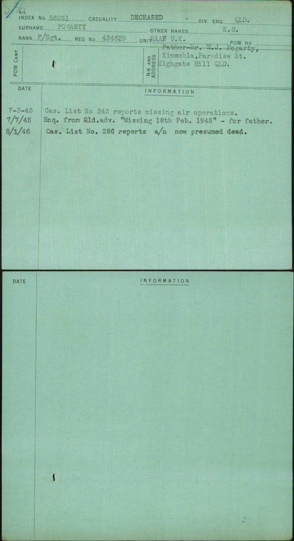 Fogarty, K G, 434629