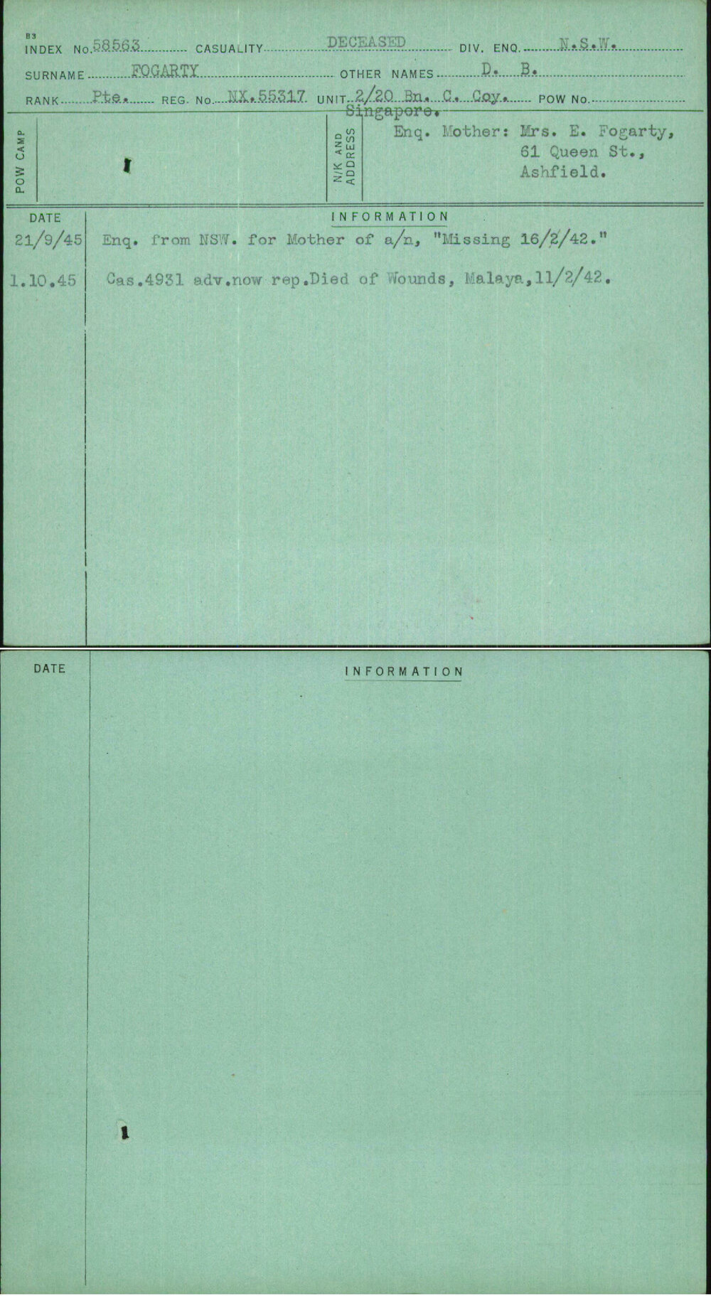 Fogarty, D B, NX55317