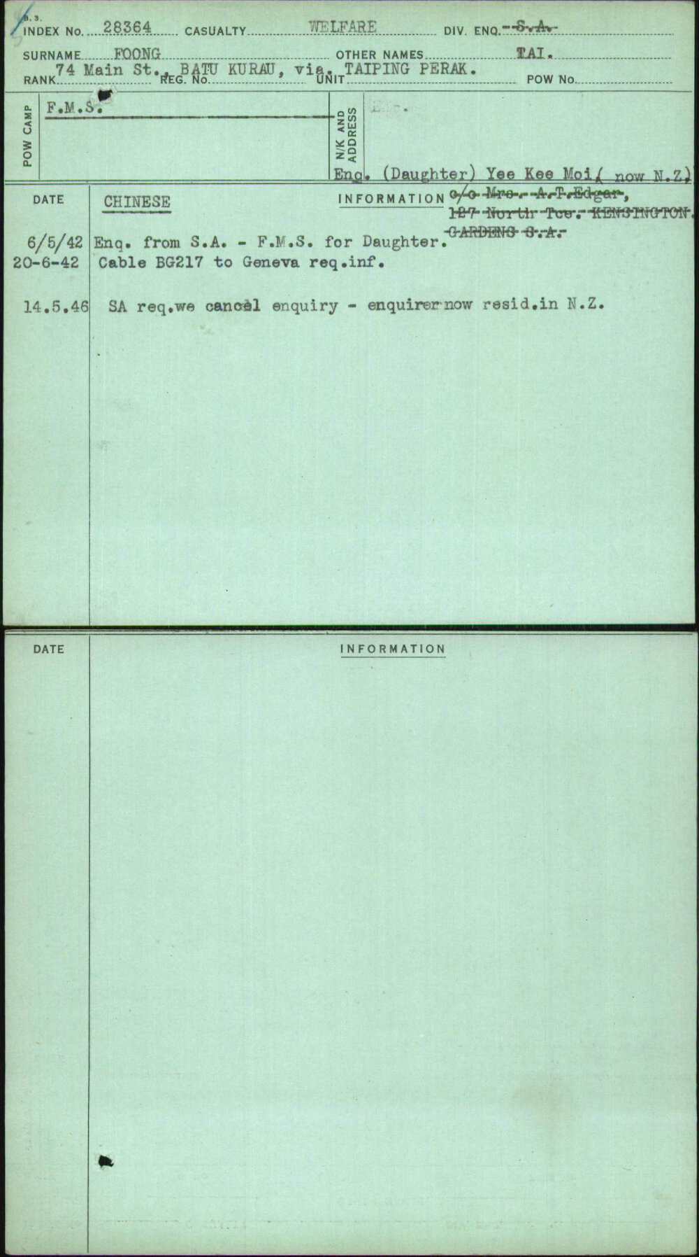 Foong, Tai, [No Service Number]