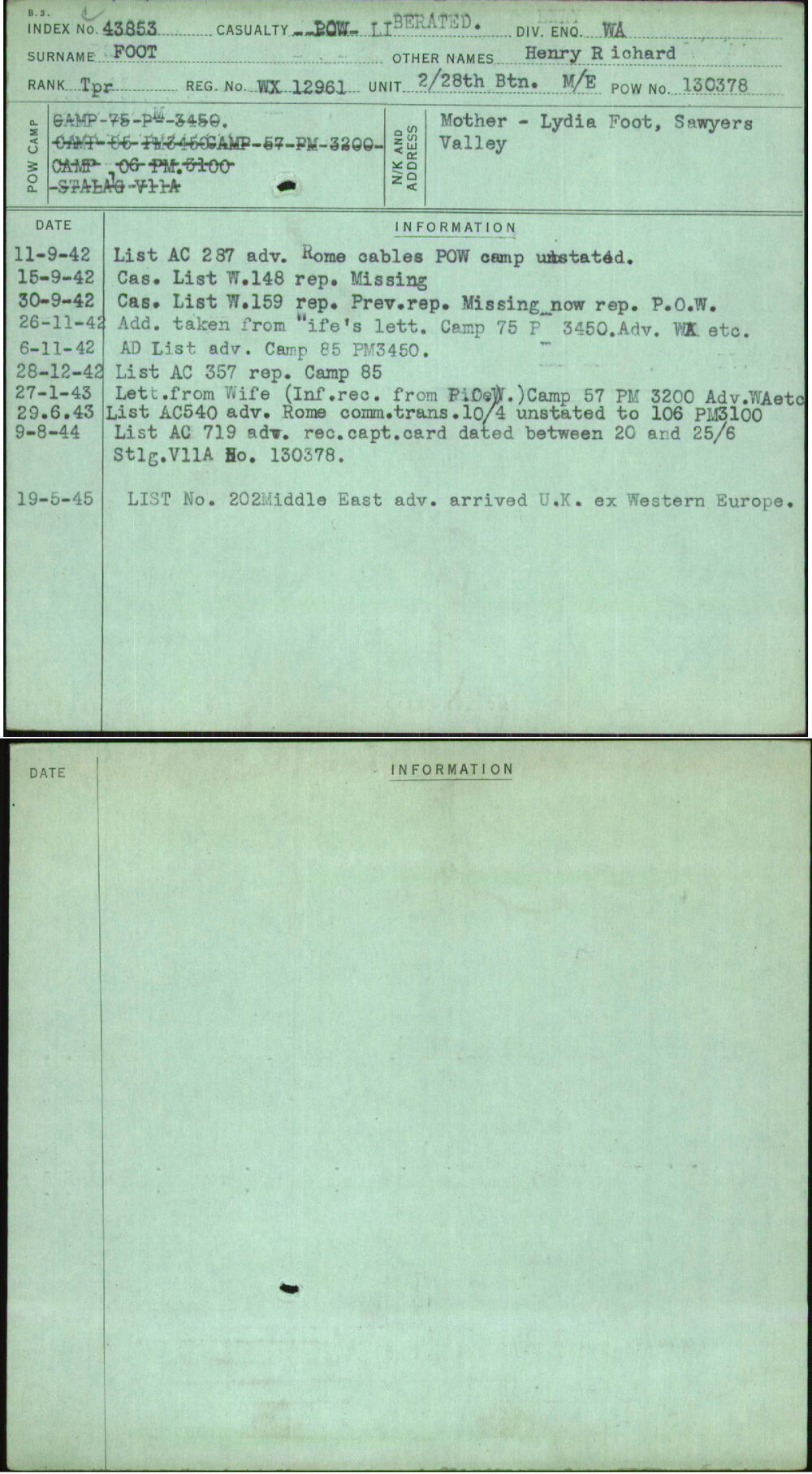 Foot, Henry Richard, WX12961