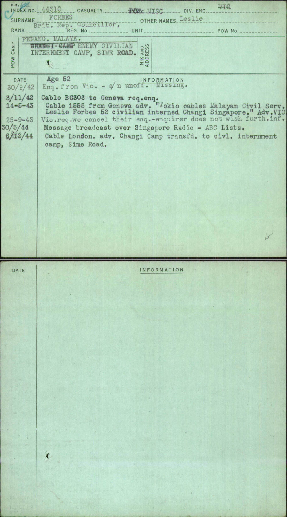 Forbes, Leslie, [No Service Number]