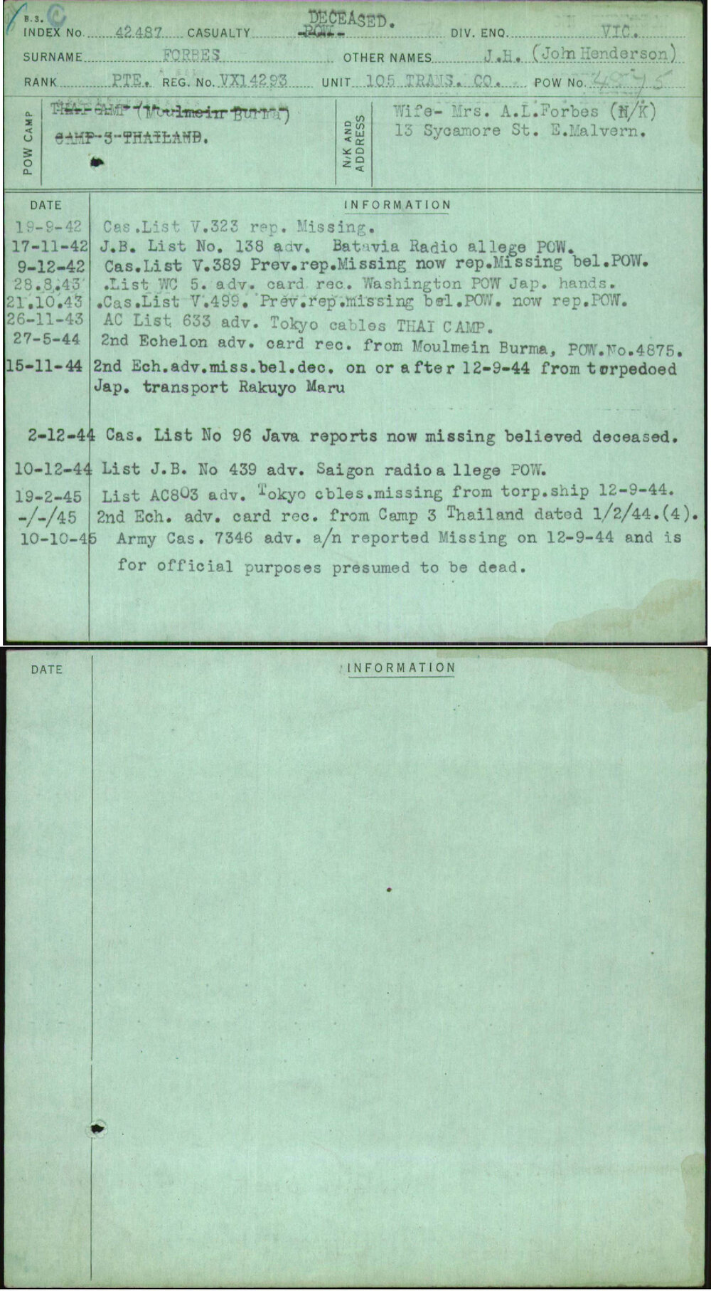 Forbes, J H (John Henderson), VX14293