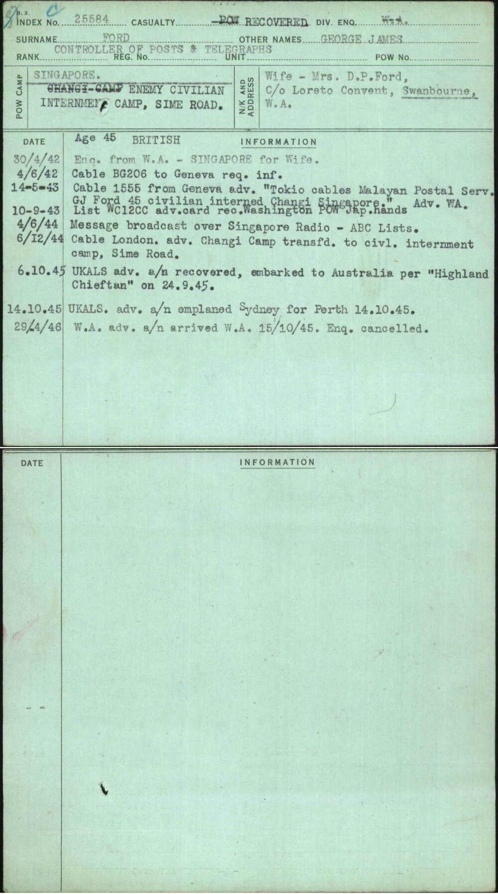 Ford, George James, [No Service Number]