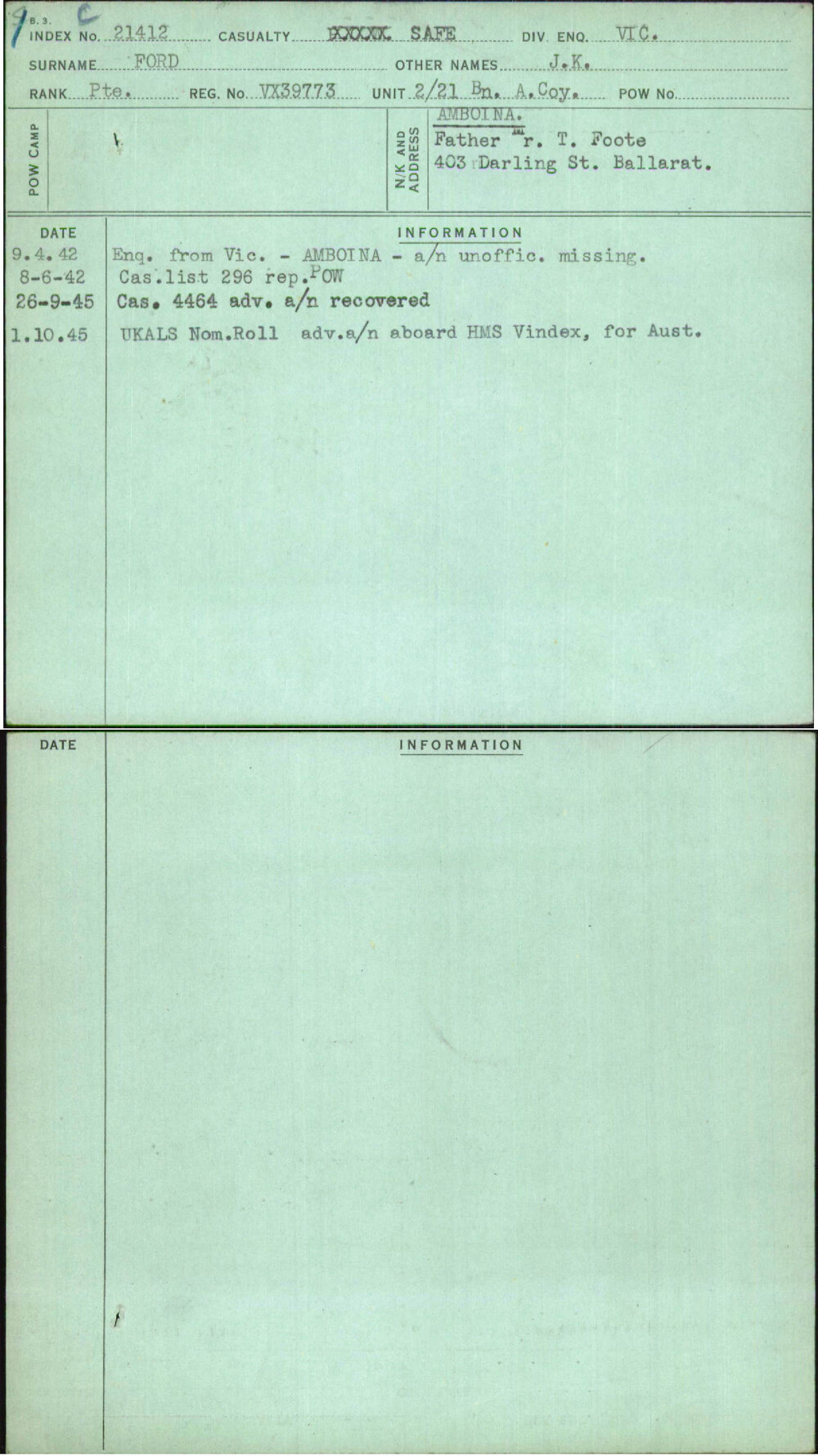 Ford, J K, VX39773