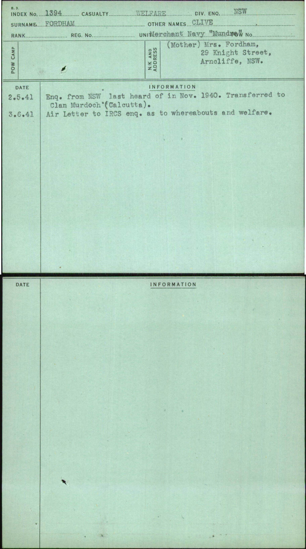 Fordham, Clive, [No Service Number]