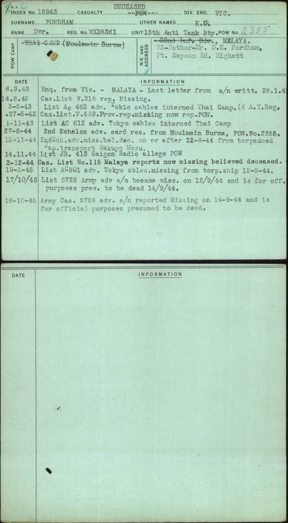 Fordham, K D, VX38361
