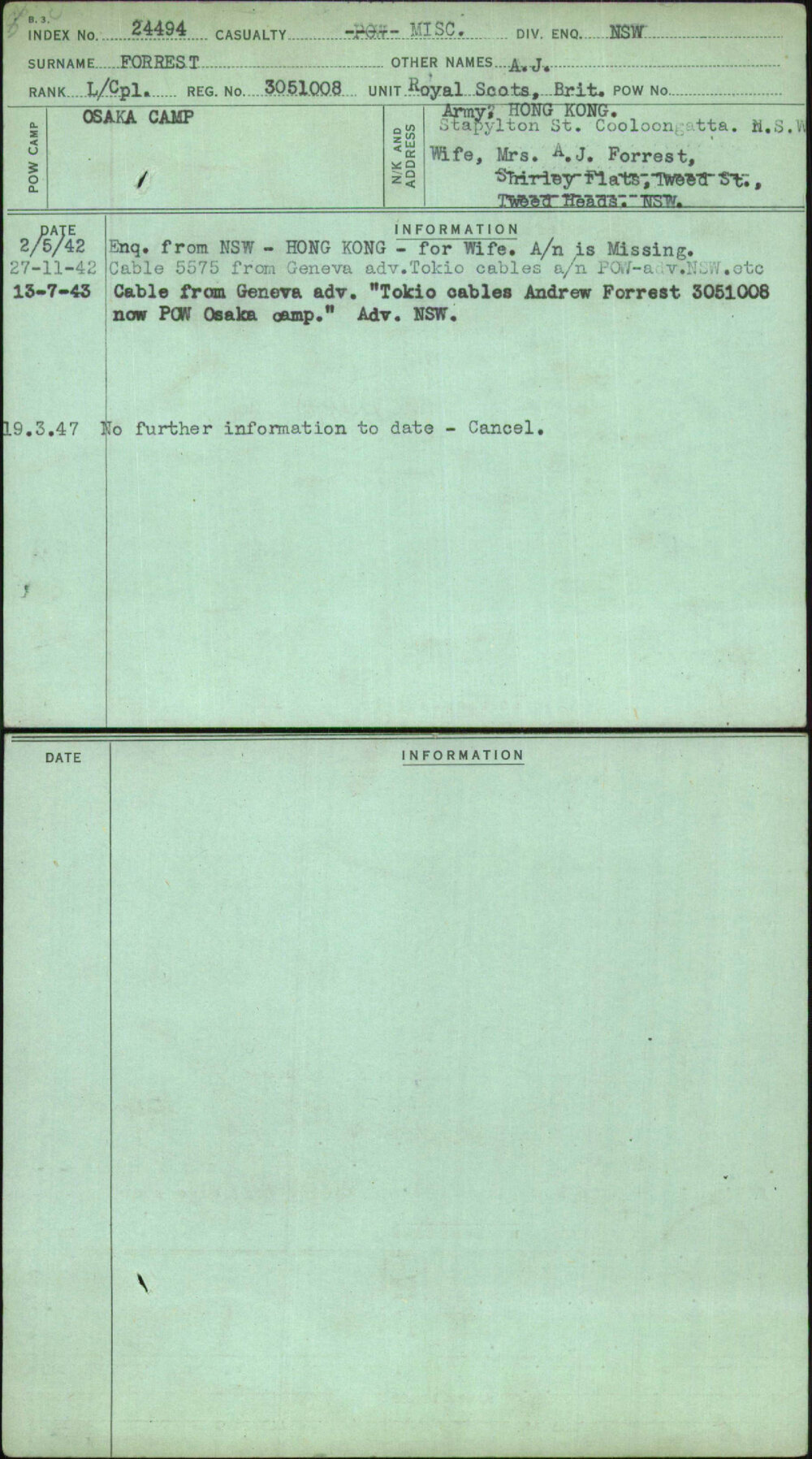 Forrest, A J, 3051008