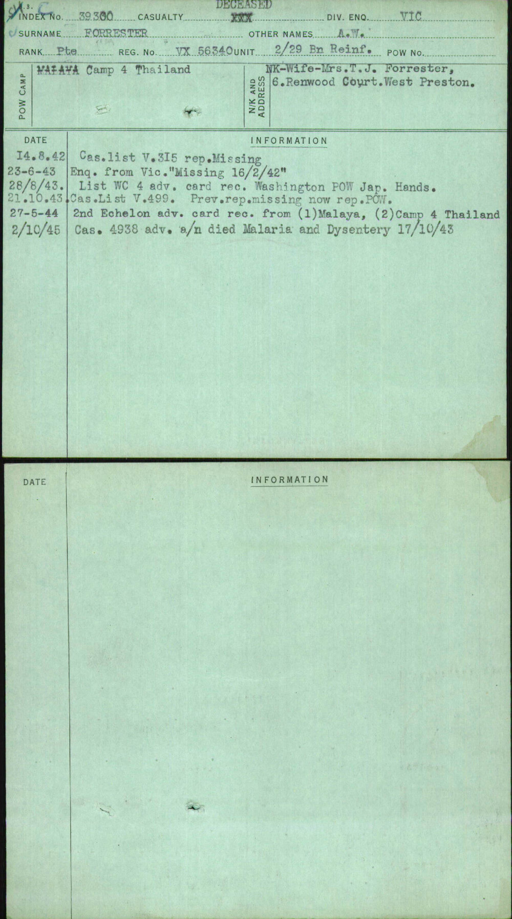 Forrester, A W, VX56340