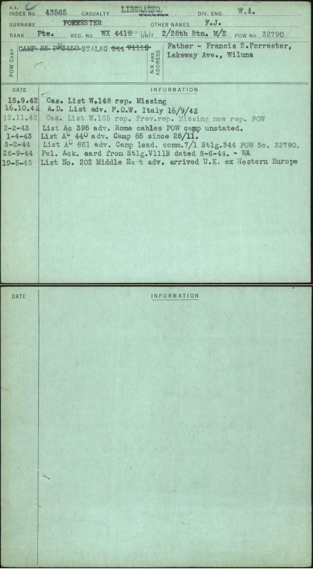 Forrester, F J, WX4418