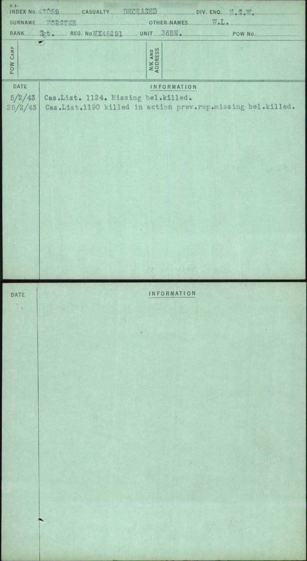 Forster, W L, NX48291