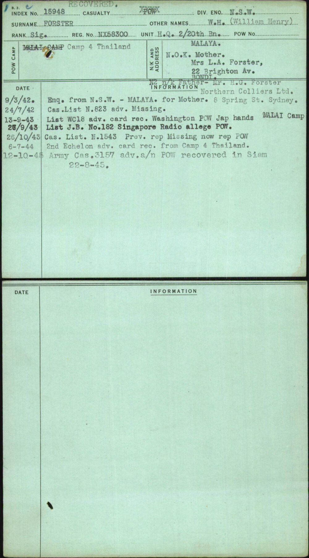 Forster, W H (William Henry), NX58300