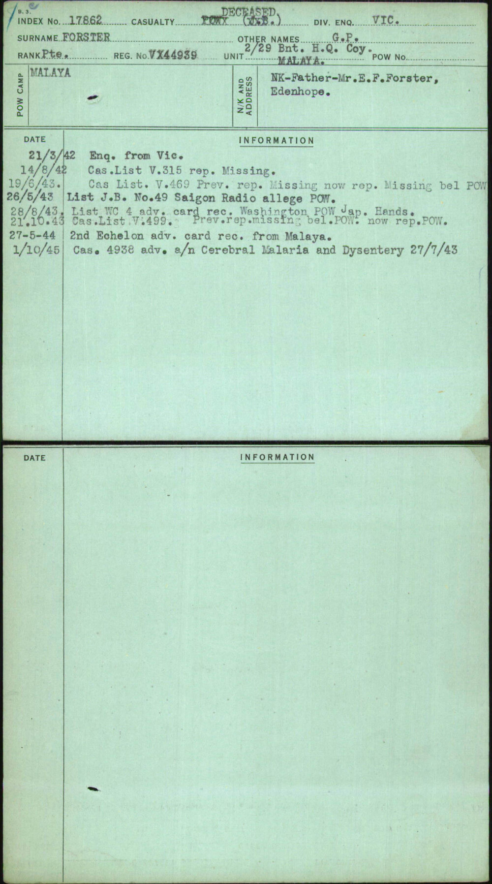 Forster, G P, VX44939