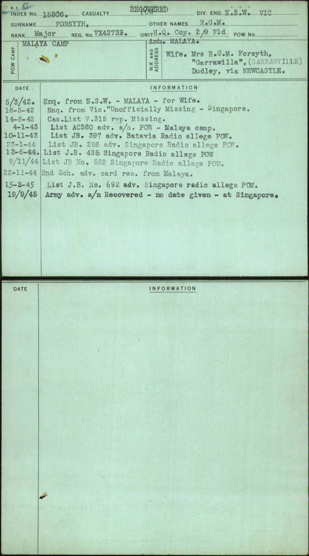 Forsyth, R G M, VX42739