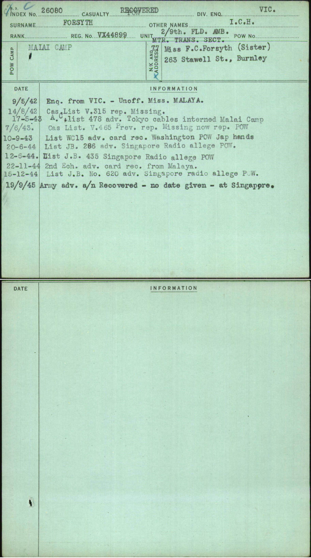 Forsyth, I C H, VX44899