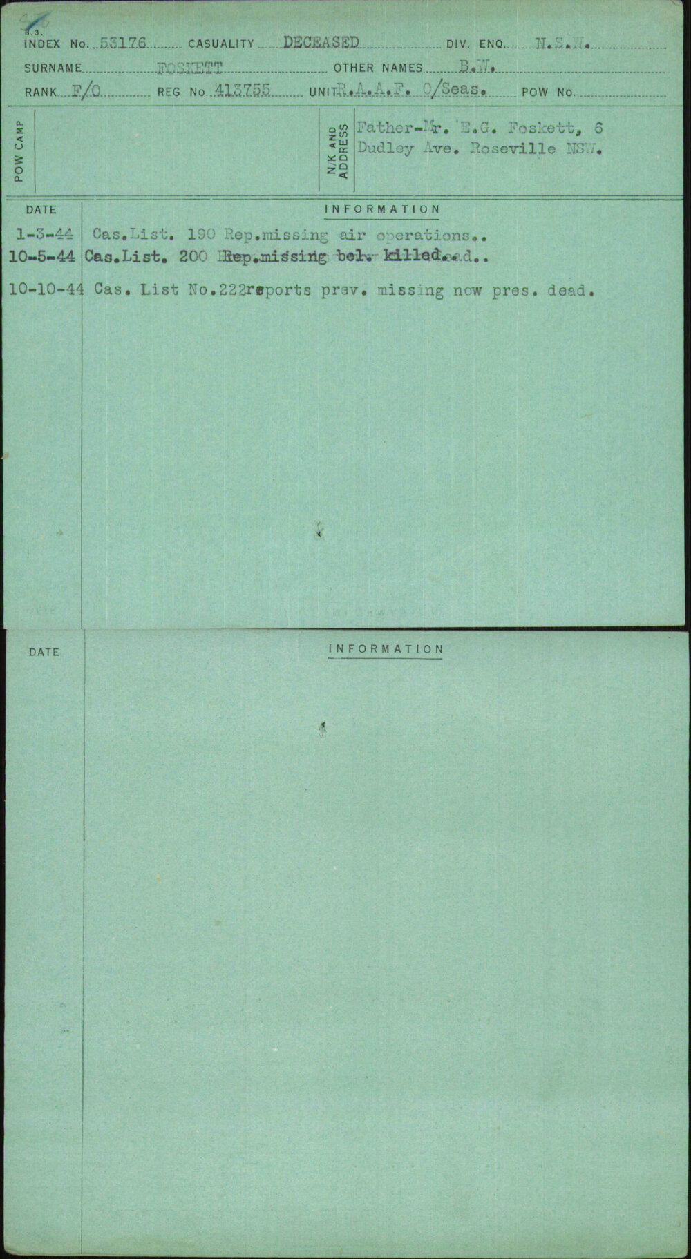 Foskett, B W, 413755