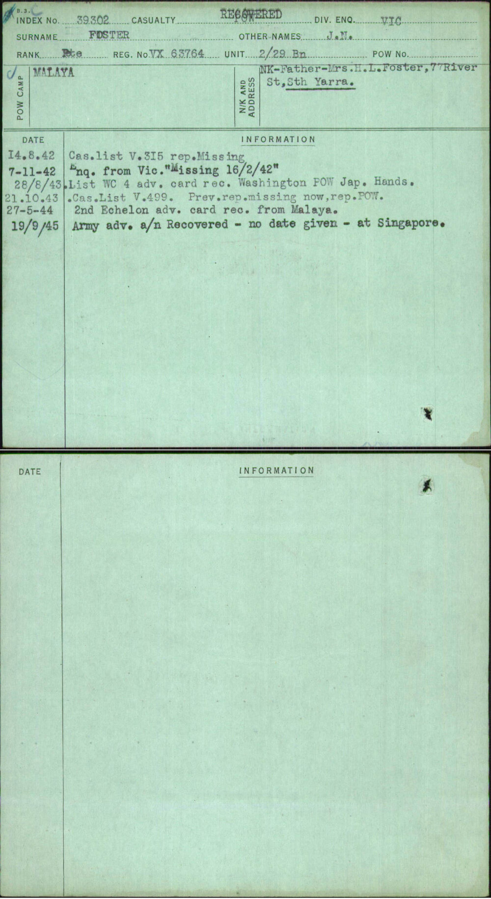 Foster, J N, VX63764