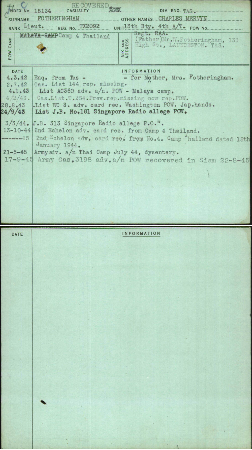 Fotheringham, Charles Mervyn, TX2092