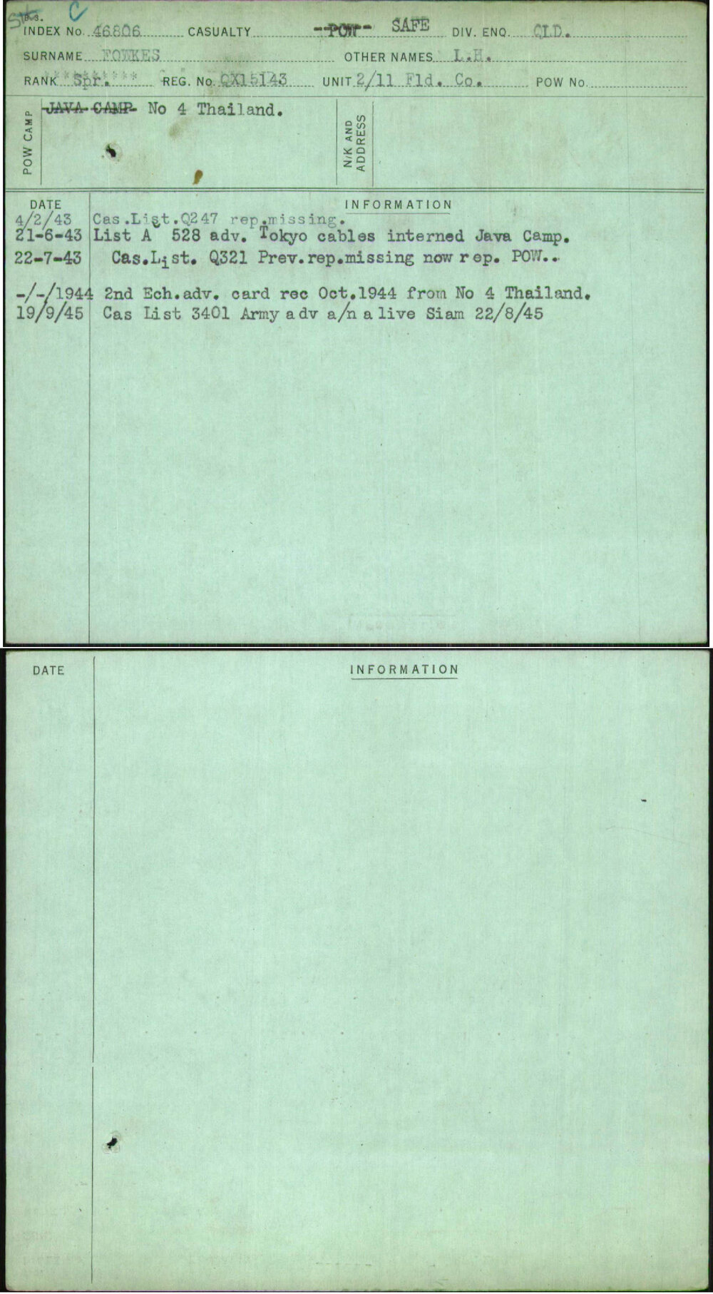 Fowkes, L H, QX15143