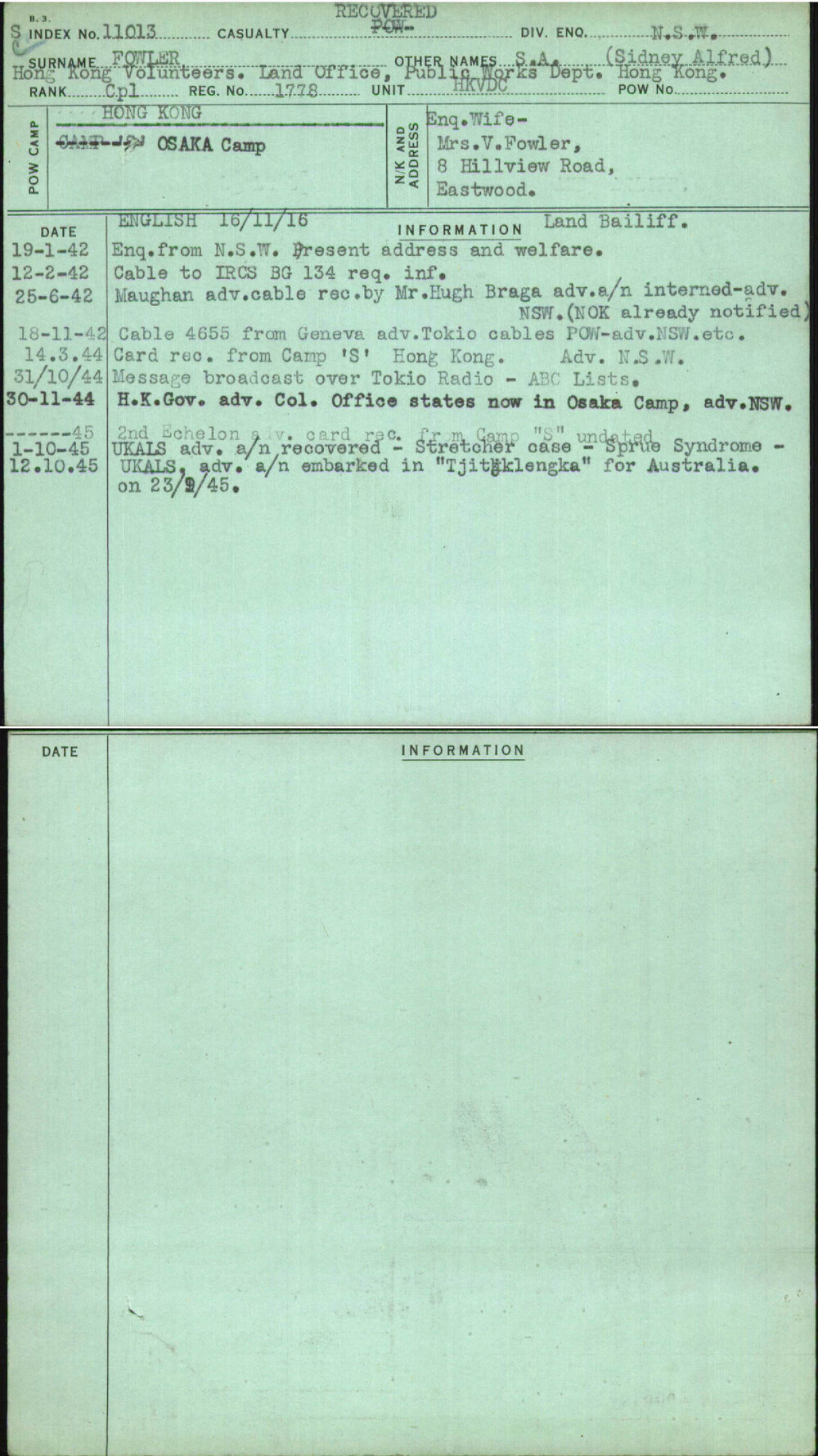 Fowler, S A (Sidney Alfred), 1778