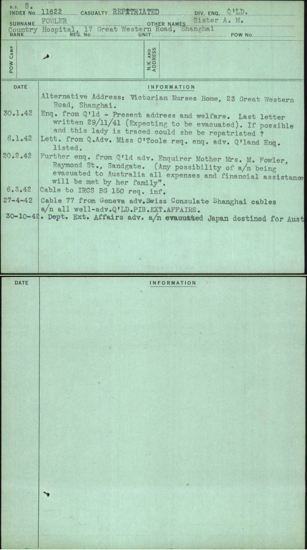 Fowler, Sister A M, [No Service Number]