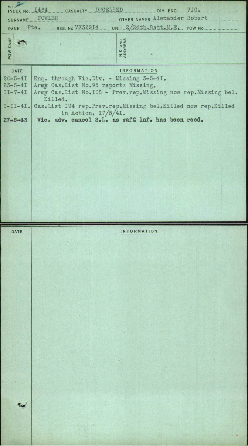 Fowler, Alexander Robert, VX32914