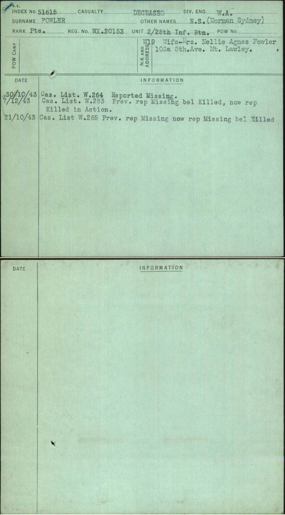 Fowler, N S (Norman Sydney), WX20153