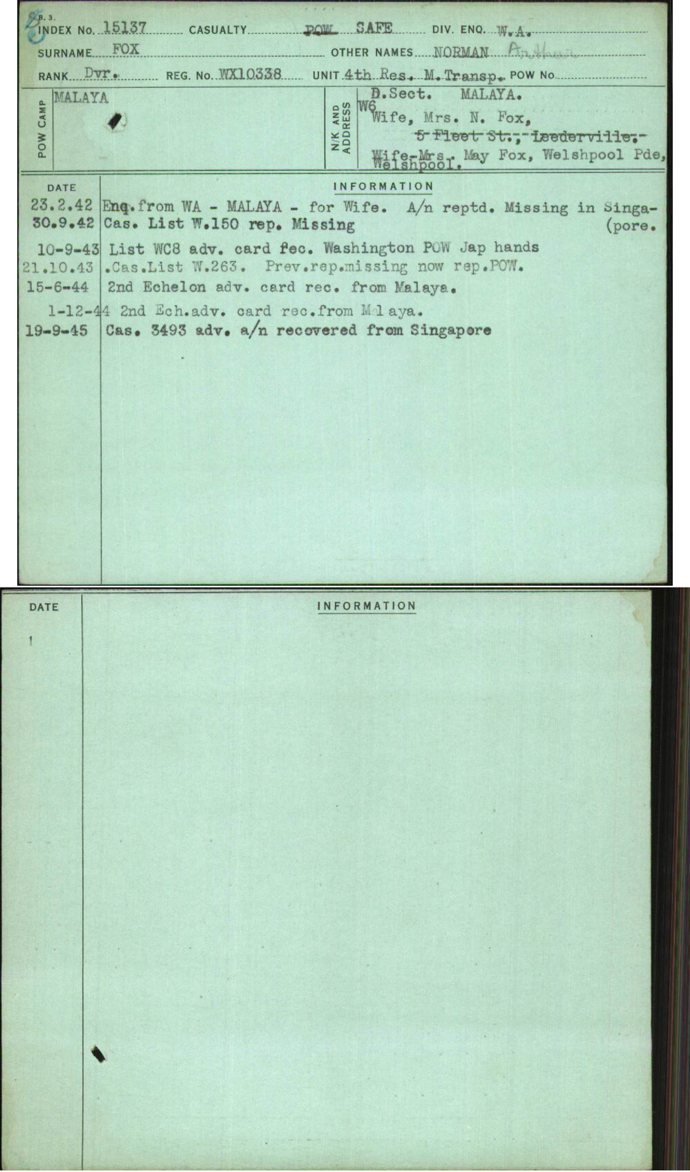 Fox, Norman Arthur, WX10338