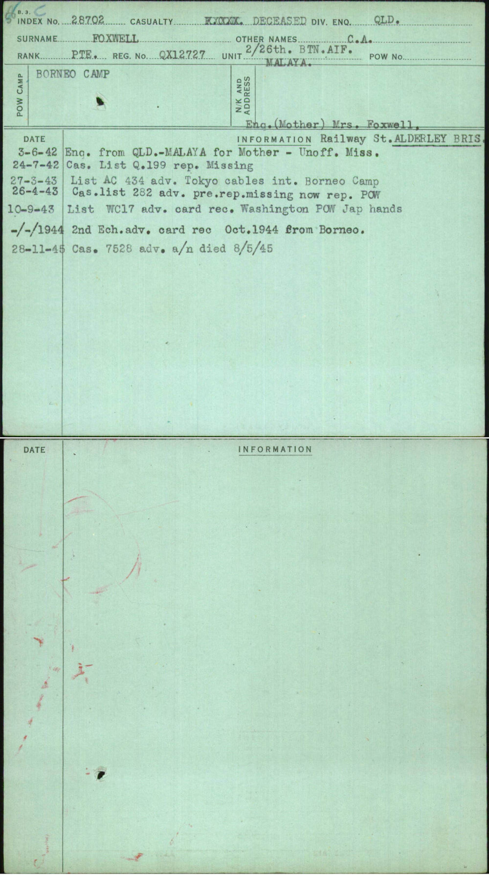 Foxwell, C A, QX12727