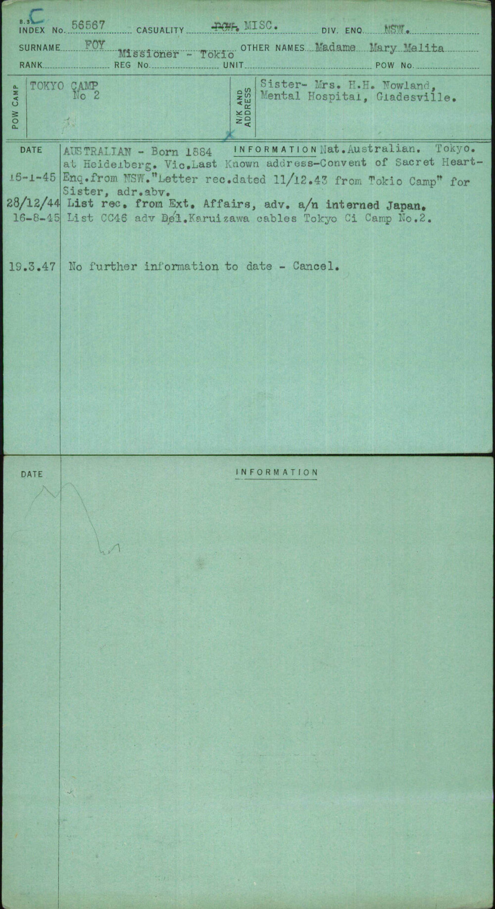 Foy, Madame Mary Melita, Missioner-Tokio