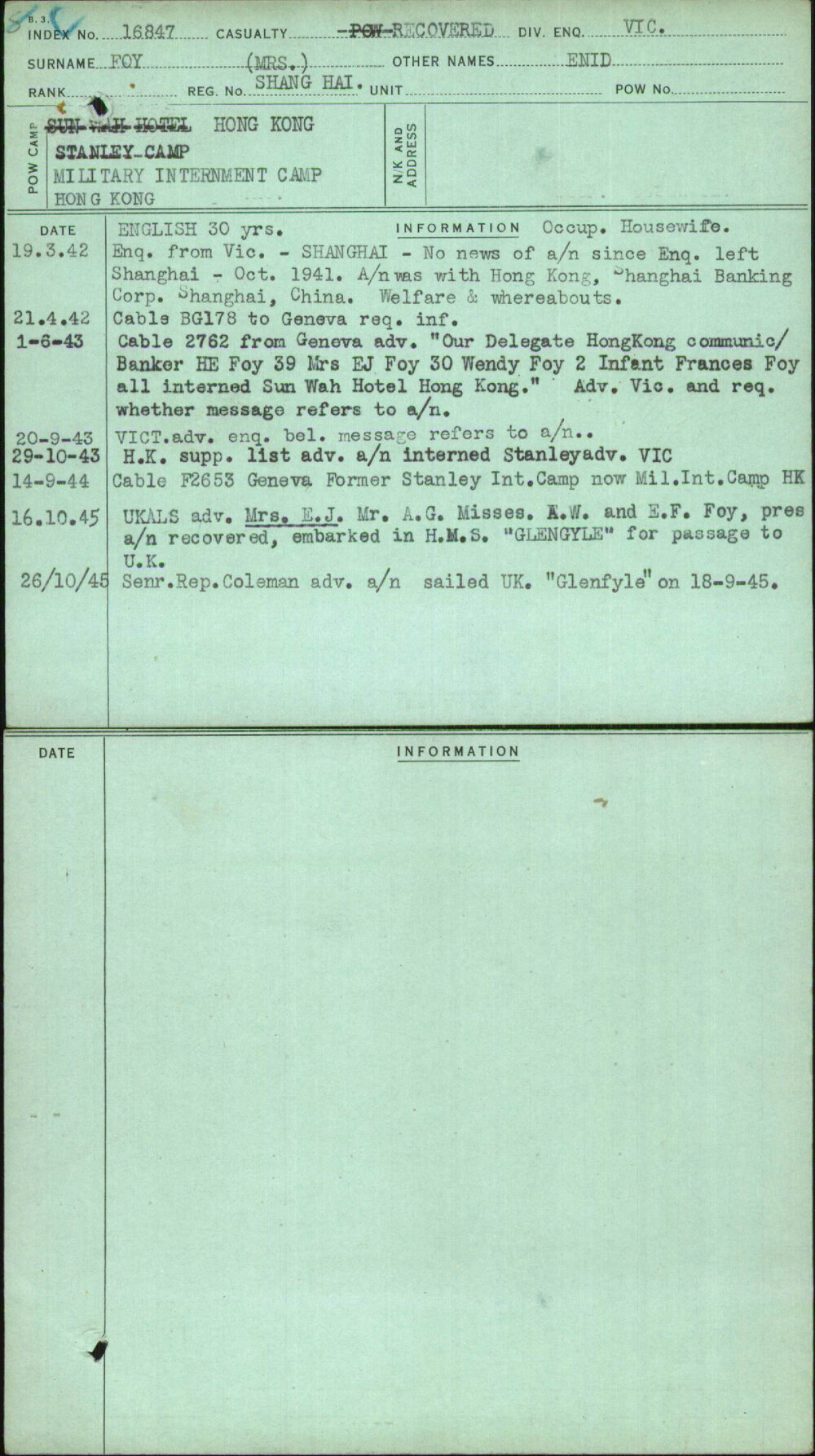 Foy (Mrs), Enid, Shang Hai