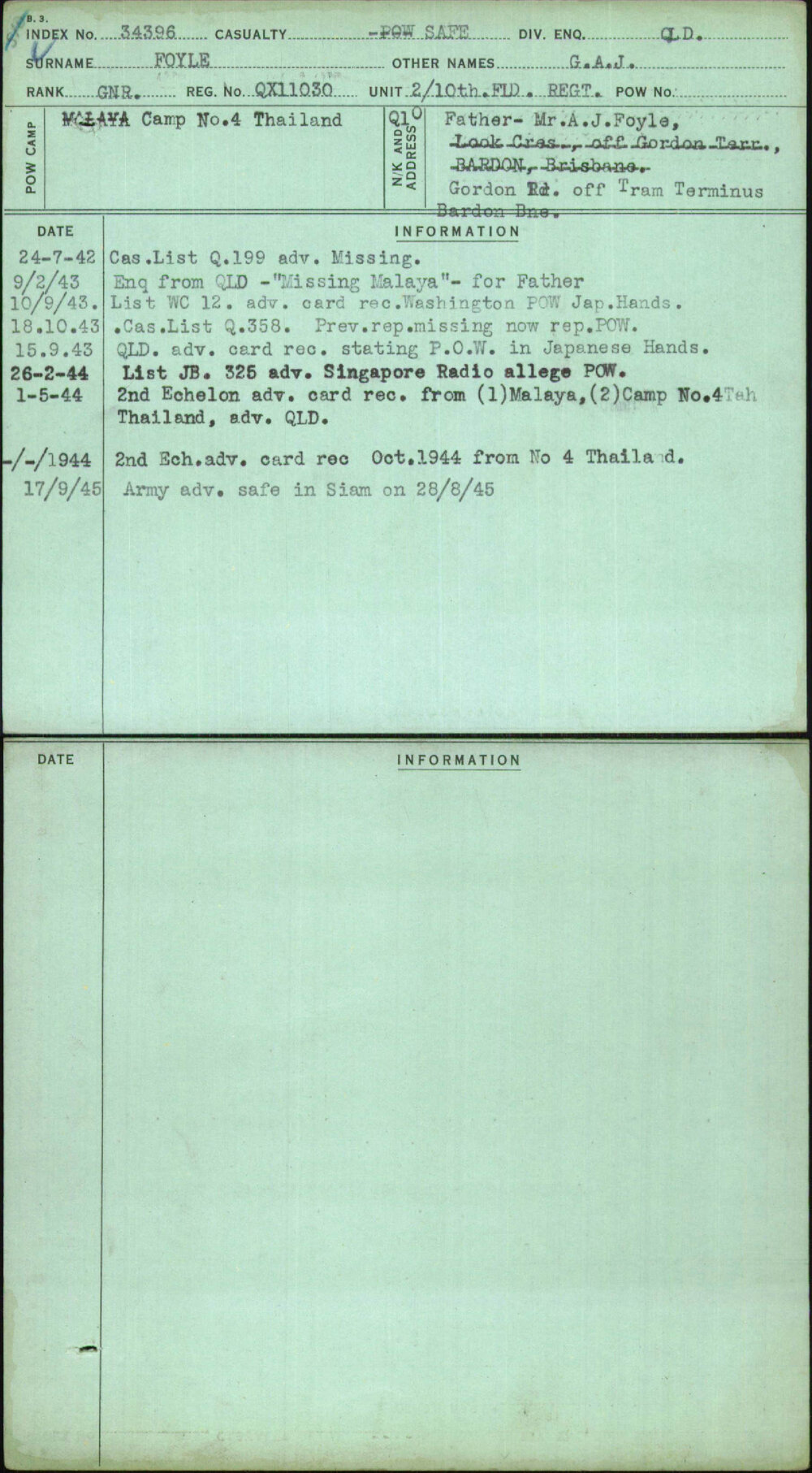 Foyle, G A J, QX11030