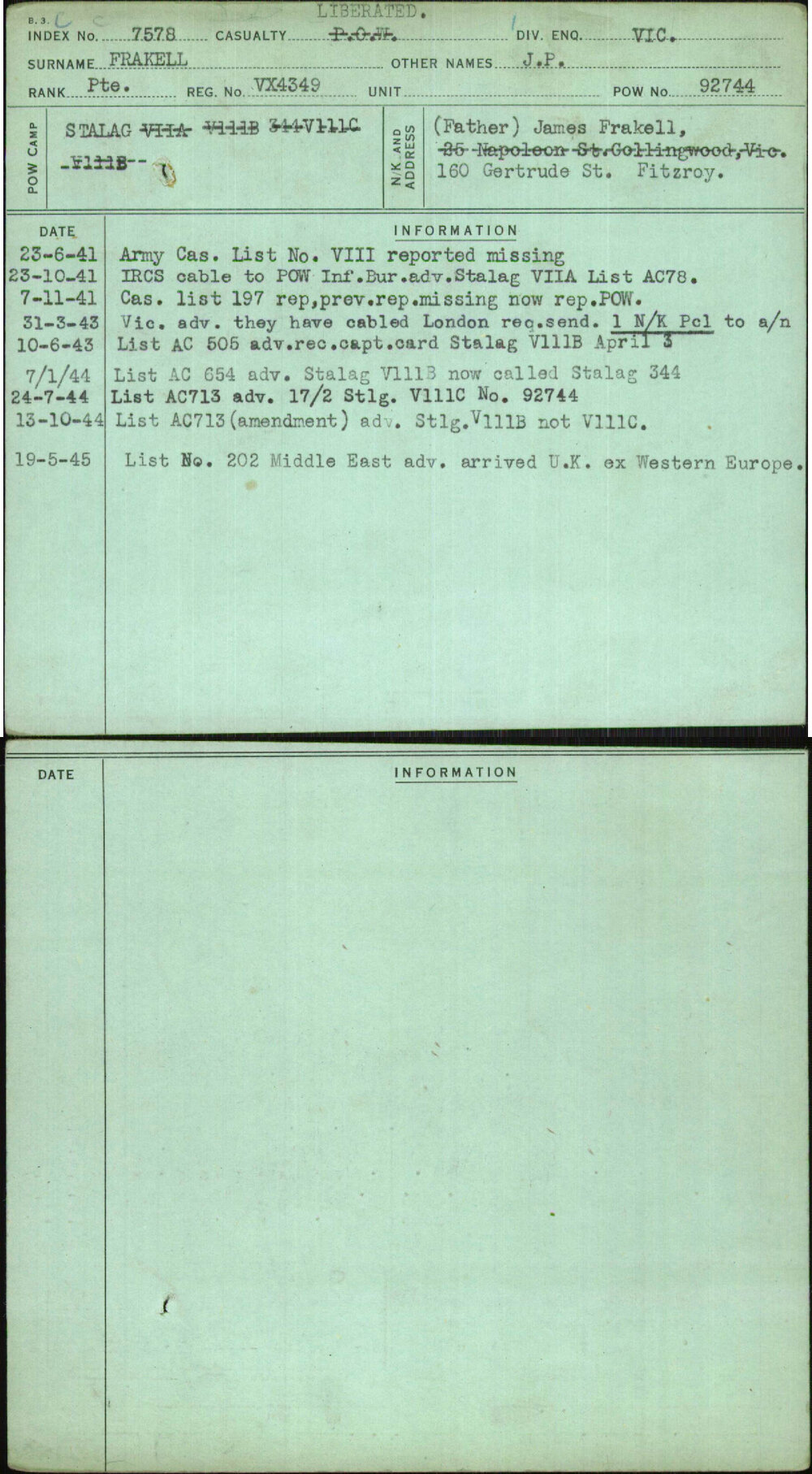Frakell, J P, VX4349