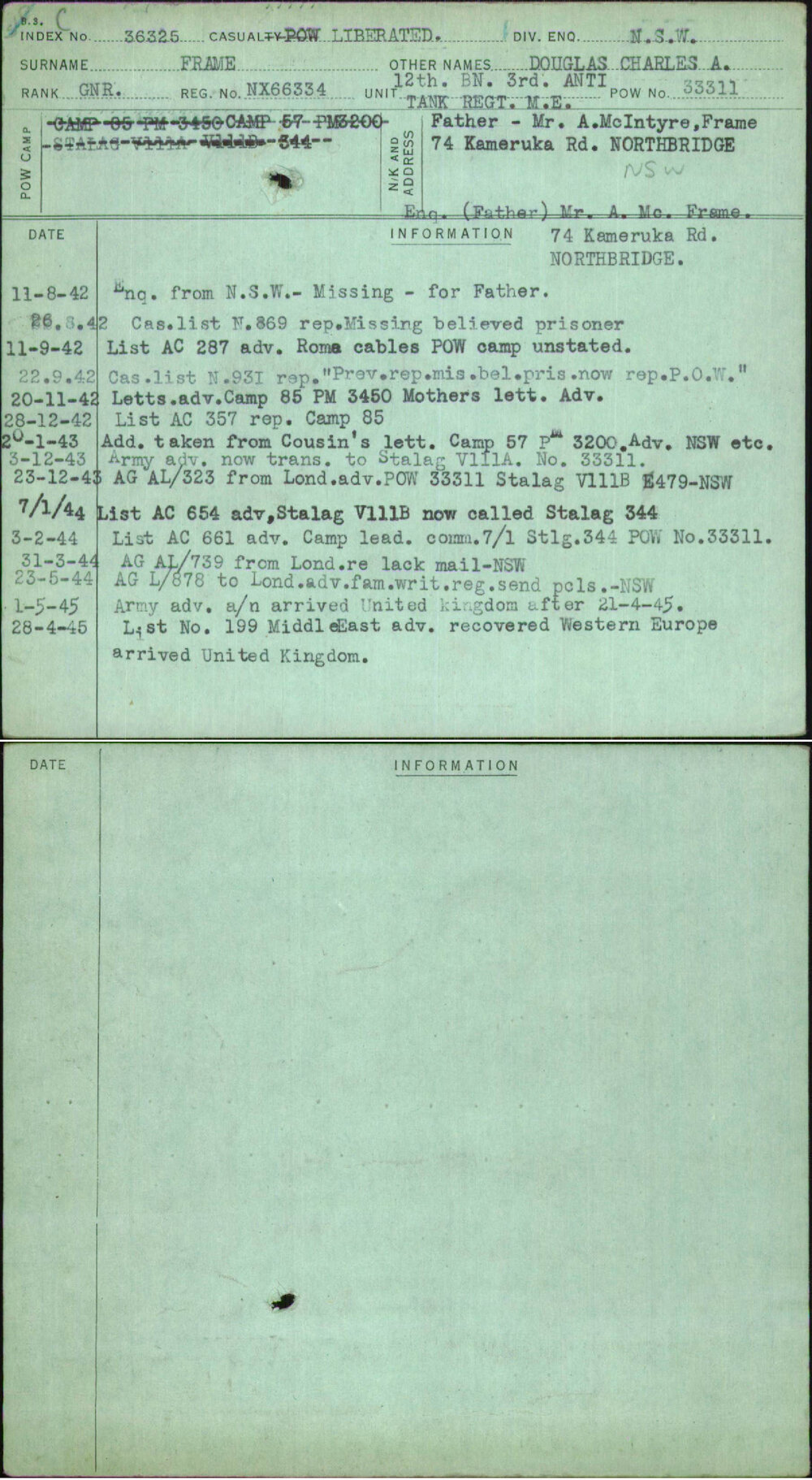 Frame, Douglas Charles A, NX66334