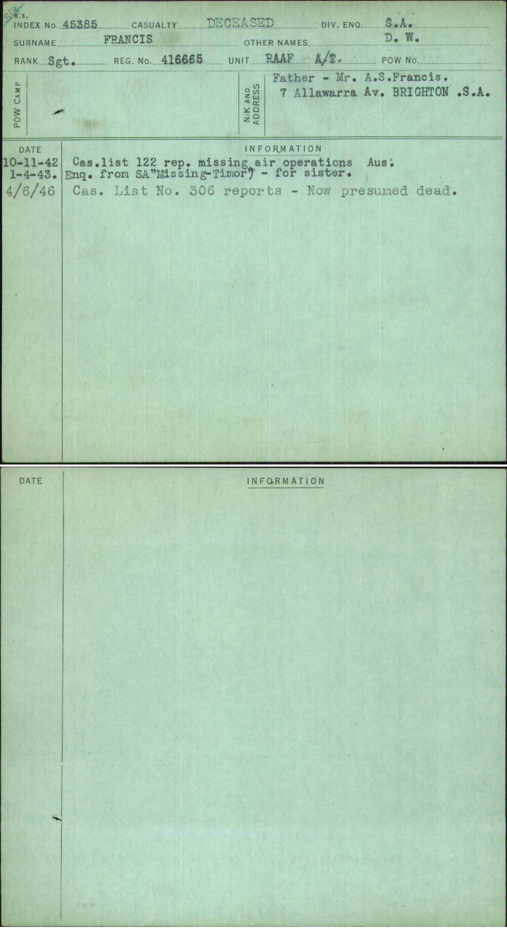 Francis, D W, 416665