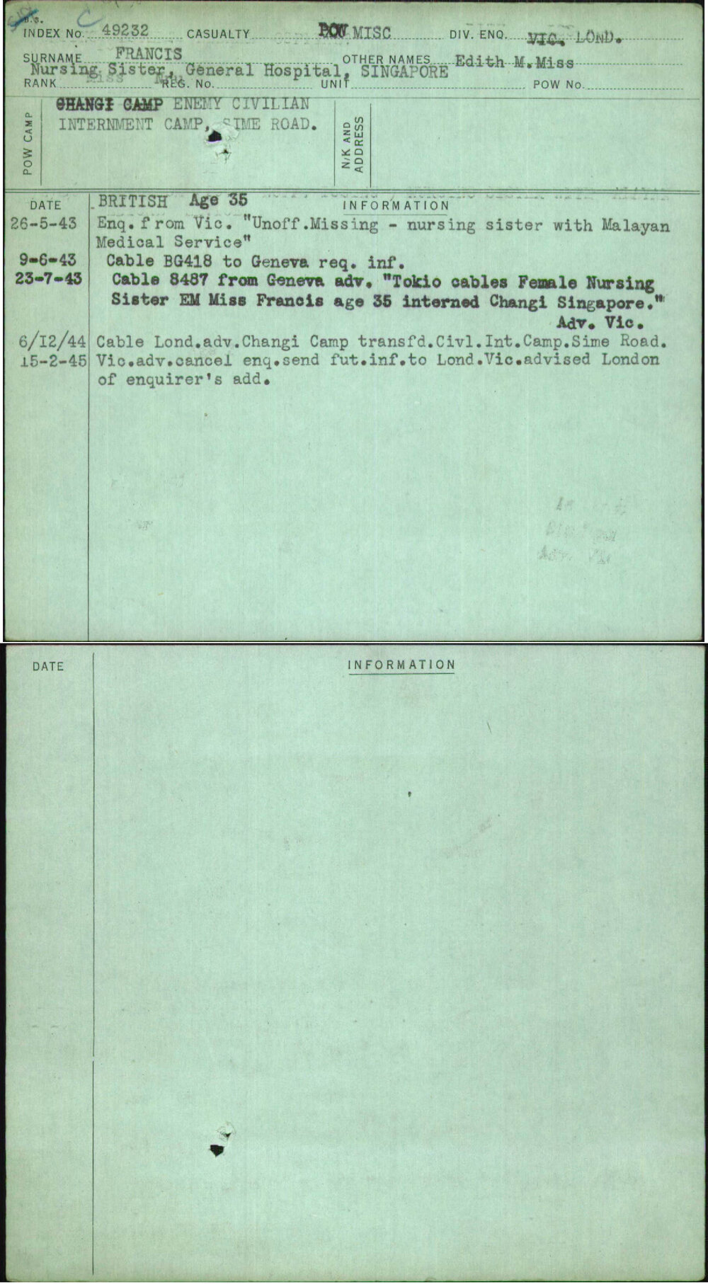 Francis, Edith M Miss, [No Service Number]