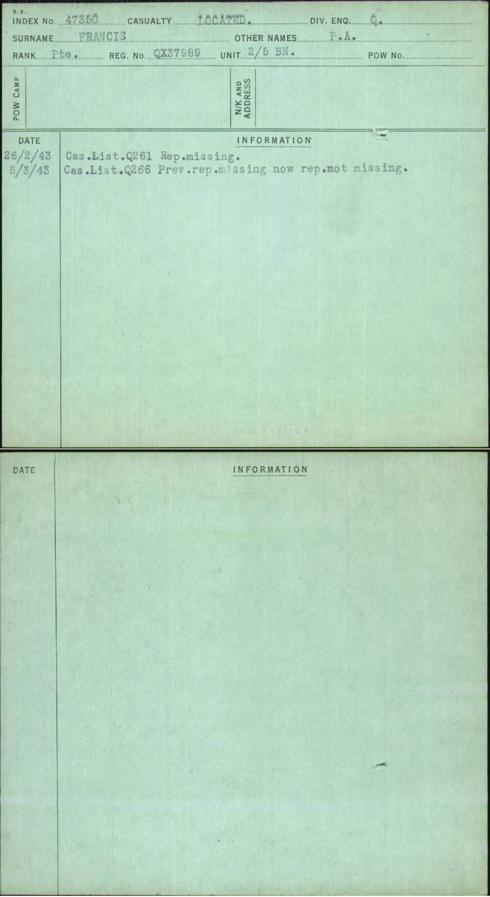 Francis, P A, QX37989